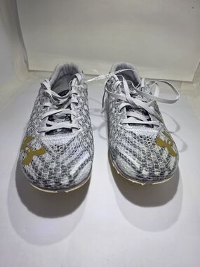 Under Armour Grey & White Athletic Cleats with Gold Logo